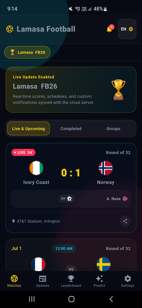 Lamasa World App - Live World Cup 2026 Scores